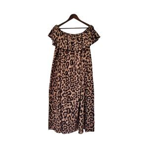 Bloomchic Leopard Print Maxi Dress Cap Sleeve On/Off Shoulder Size 1XL